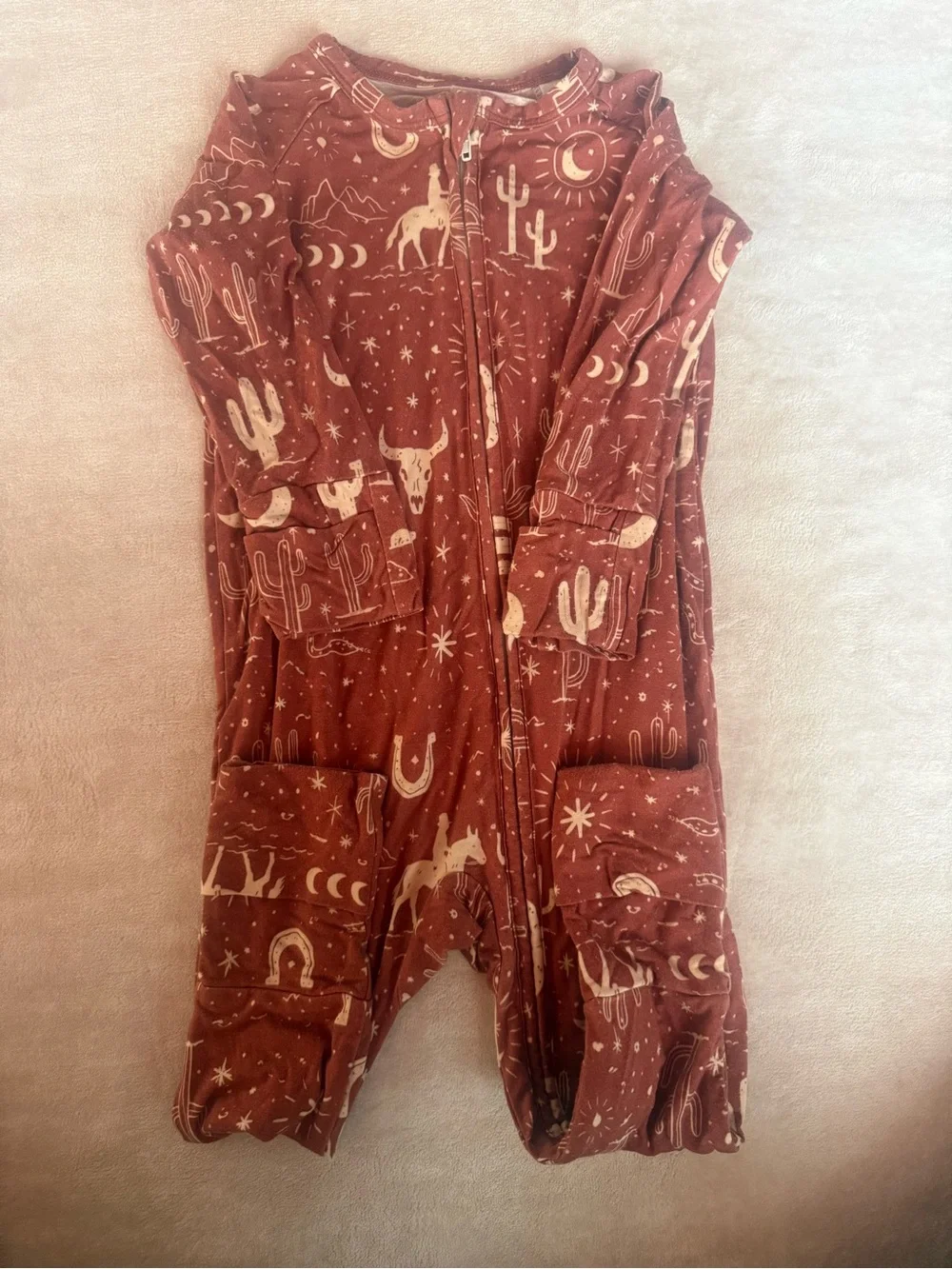 Kids Rust Western Moon & Cactus One-Piece Pajamas